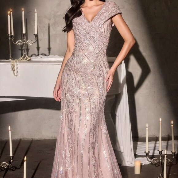 Formal Mother of the bride dress. Navy blue or mauve pink party evening sleeve - Picture 3 of 5